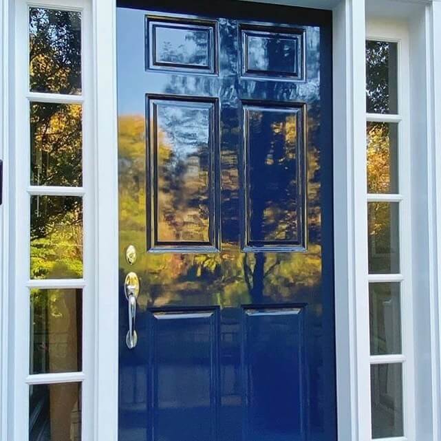 photo of high shine blue paint on house front door