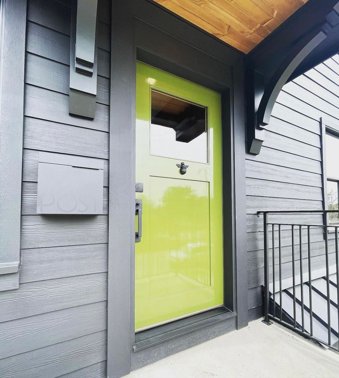 high shine painted door in neon green