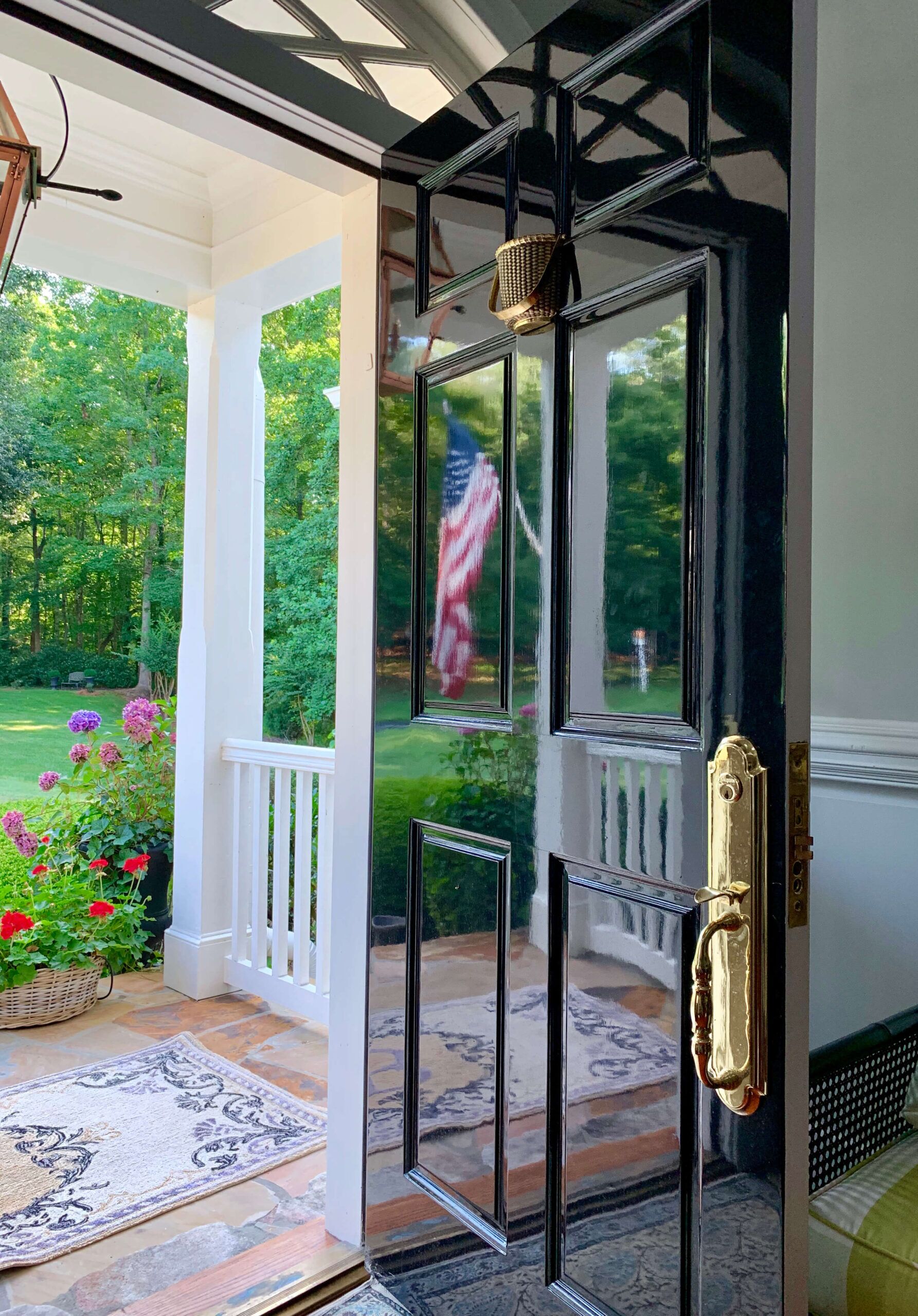 photo of high shine paint in black on front door